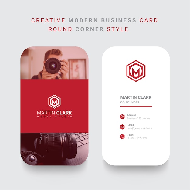 Back and front vertical business card with red details