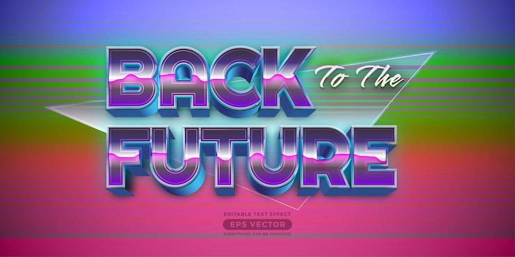 Vector back to the future editable text effect retro style with vibrant theme concept for trendy flyer poster and banner template promotion