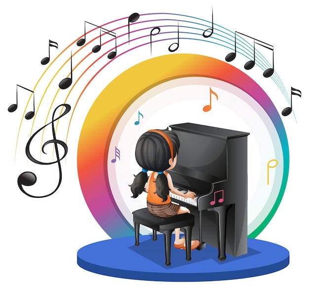 Vector back of a girl playing piano cartoon