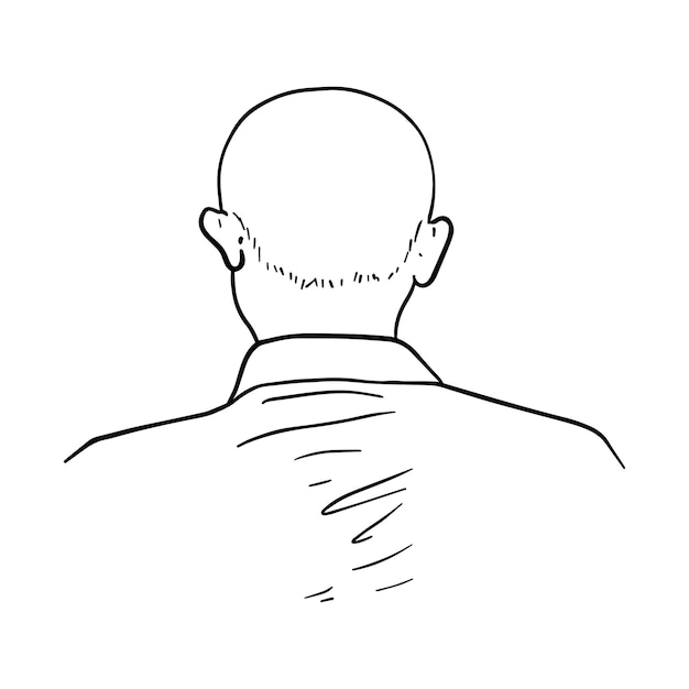 The back of the head of a man with short hair doodle linear cartoon coloring