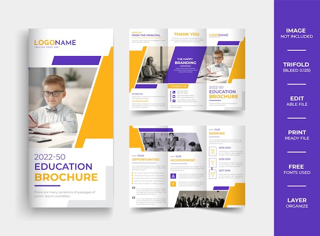 Back to kids education admission trifold brochure design template