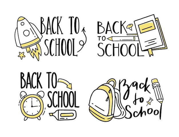 Back to the lettering doodle elements school Vector illustration in line