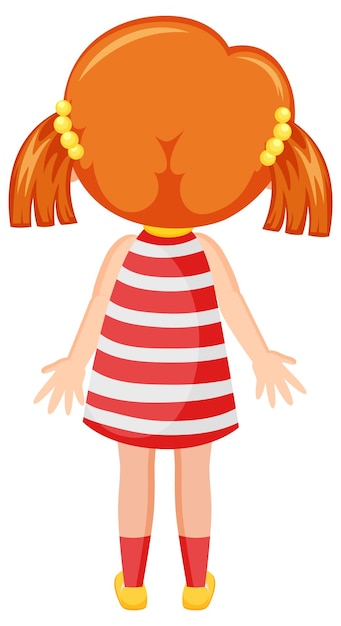 Vector back of a little girl cartoon character