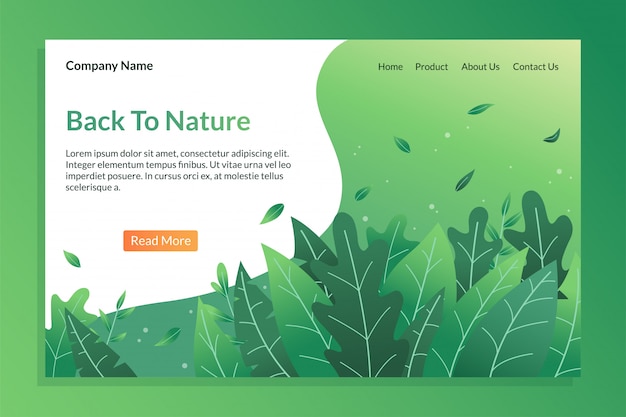 Back to nature landing page with leaf illustration