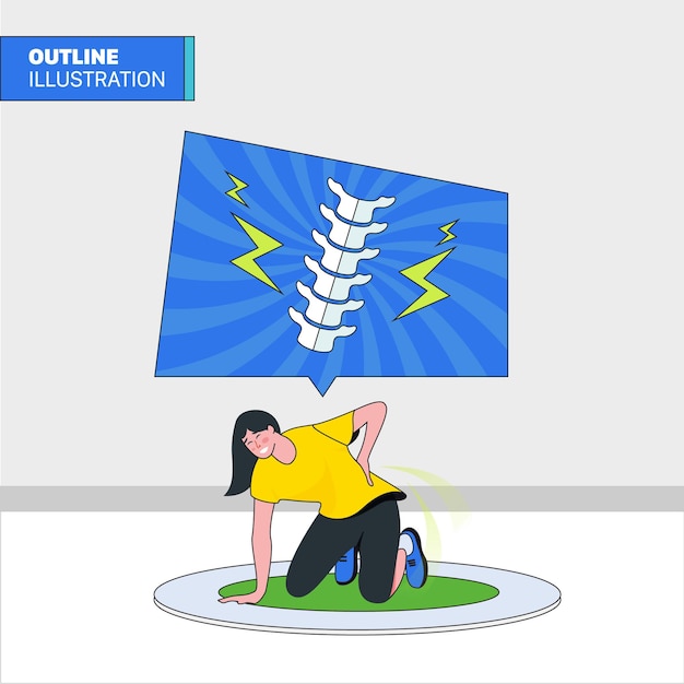 Vector back pain woman outline illustration