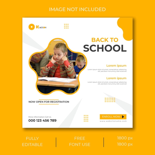 Vector back to schoo square social media instagram post or web banner template with headline design concept