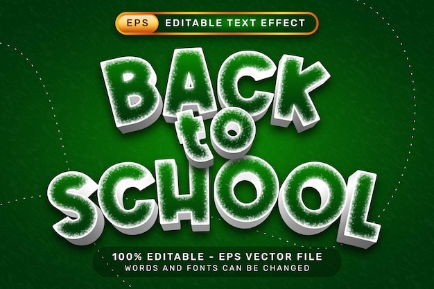 Back to School 3Dテキスト効果とブラックボードの背景の編集可能なテキスト効果