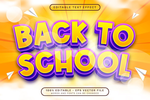 Back to school 3d text effect and editable text effect with light and cloud illustrations