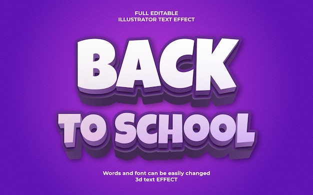 Back to school 3d text effect template with purple color