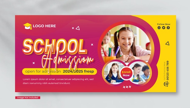 Back to School Admission for Children Social media web banner youtube thumbnail template