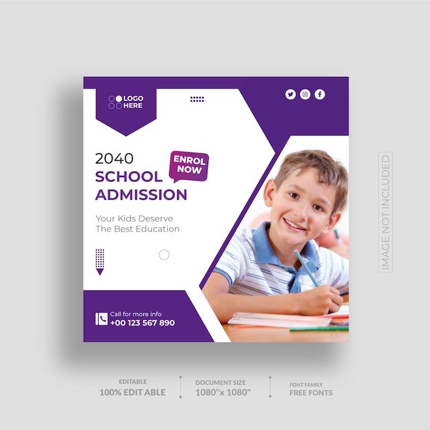 Back To School Admission Social Media Post Banner And Instagram Post Design Template