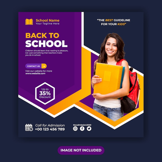 Back to school admission social media post or square flyer design