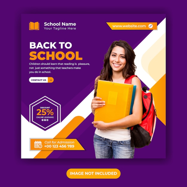 Back to School admission social media post or square flyer design