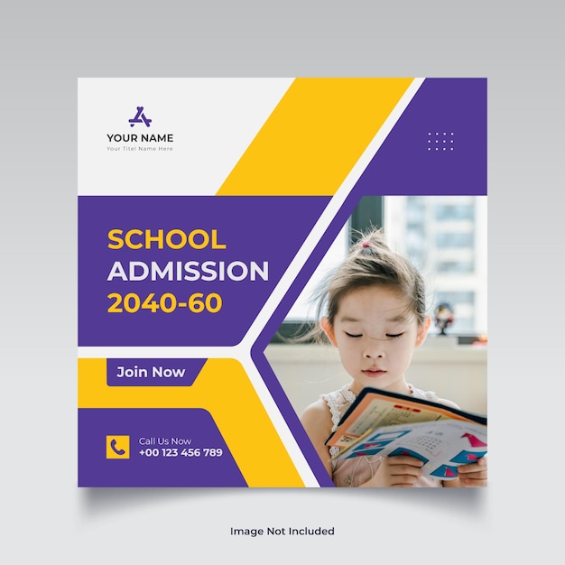 Back to school admission social media post or square flyer template