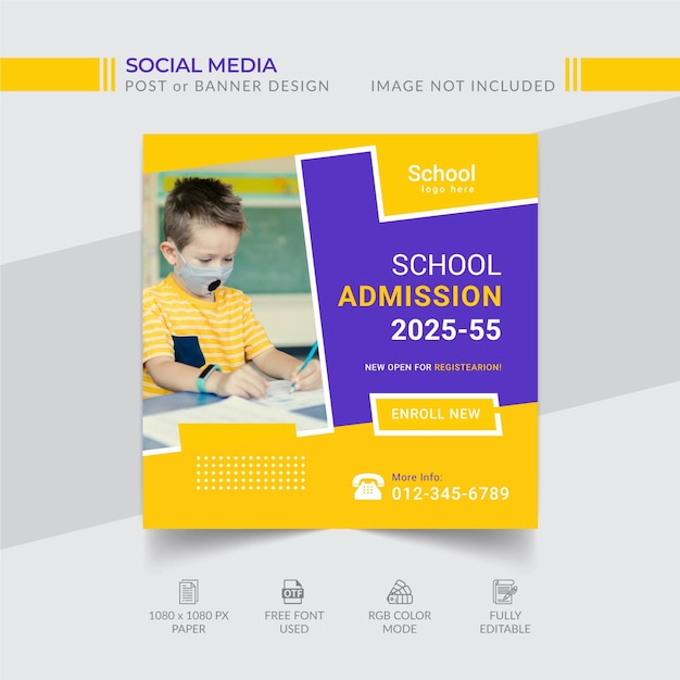 Back to school admission social media post template design