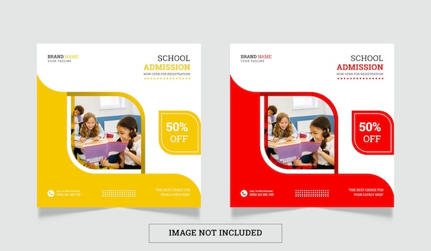 Back to school admission social media post or web banner template