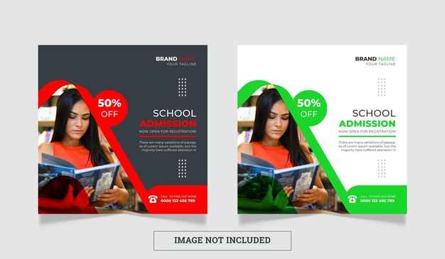 Back to school admission social media post or web banner template