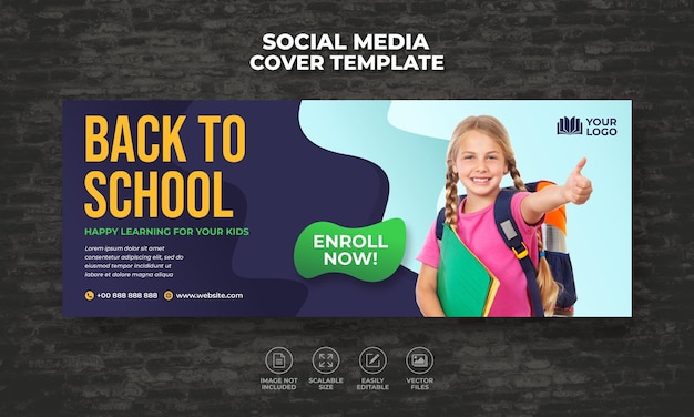 Ritorno a scuola ammissione social media banner web volantino o copertina facebook design timeline modello