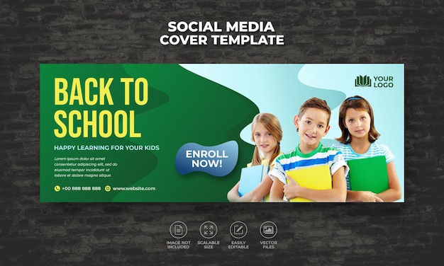 Vettore ritorno a scuola ammissione social media banner web volantino per social media copertina facebook timeline bann