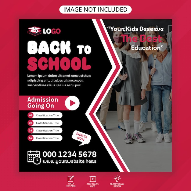 Back to school admission square social media instagram post banner design template