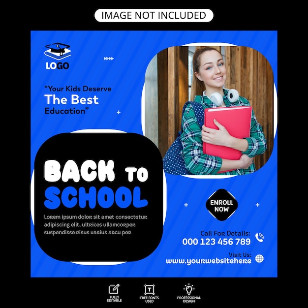 Back to school admission square social media instagram post banner design template