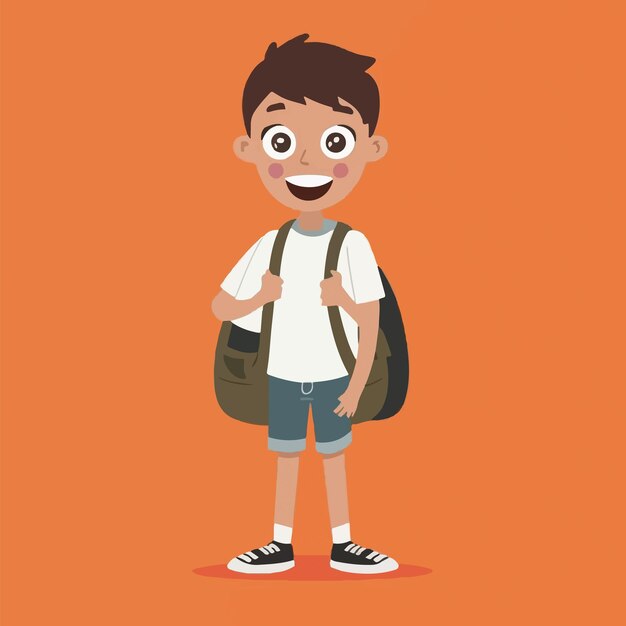 Back to School Adventures Boy with Backpack on Vibrant Orange Background