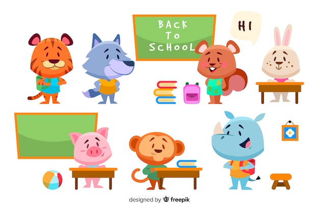 Back to school animal cartoon collection