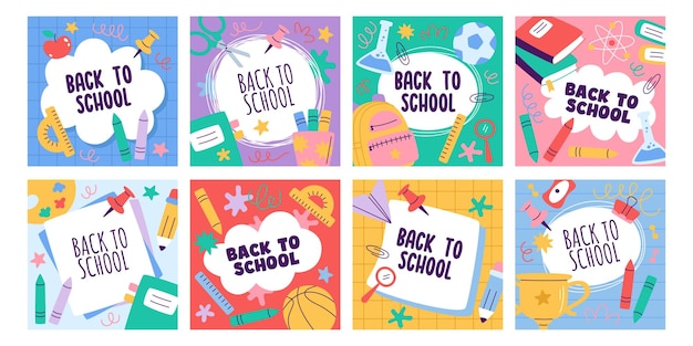 Back to school background cover card and banner templates set with education stationery design