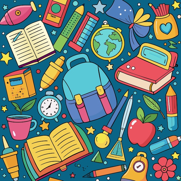 Vector back to school background design or pattern design or doodle