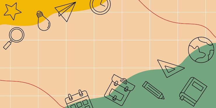 Vector バック・トゥ・スクール (back-to-school) は様々な学校用品のアイコンを備えたラインアートスタイルで無料コピースペースです