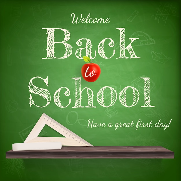 Back to school background template with red apple.  