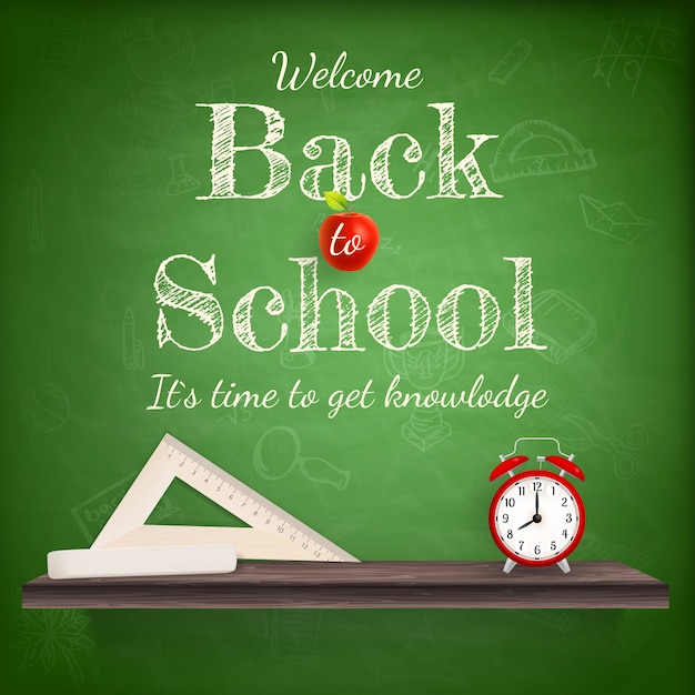 Back to school background template with red apple.