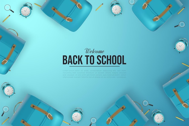 Vector back to school background with 3d school bag illustration