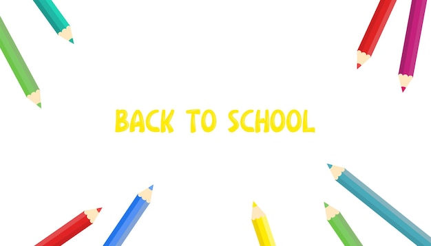 Back to school background with colored pencils concept of drawing and education banner