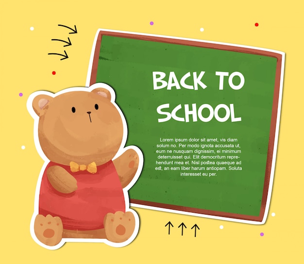 Back to school background with cute watercolor animal character