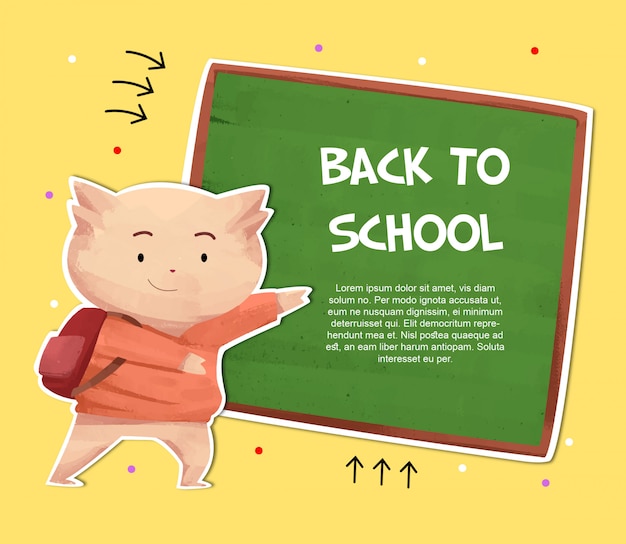 Back to school background with cute watercolor animal character