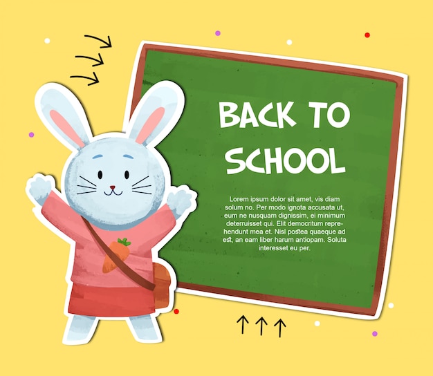 Back to school background with cute watercolor animal character