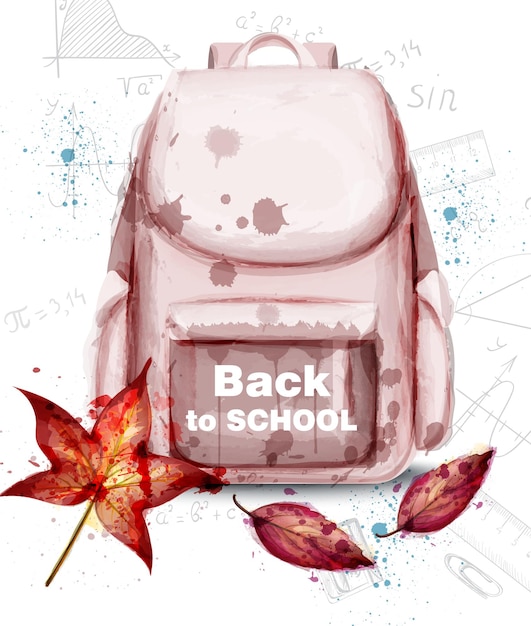 Back to school backpack vector Autumn background watercolors