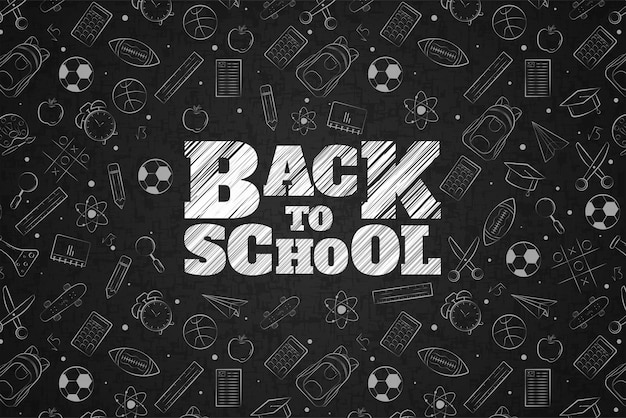 Back to school banner background back to school written in black board with hand drawn vector