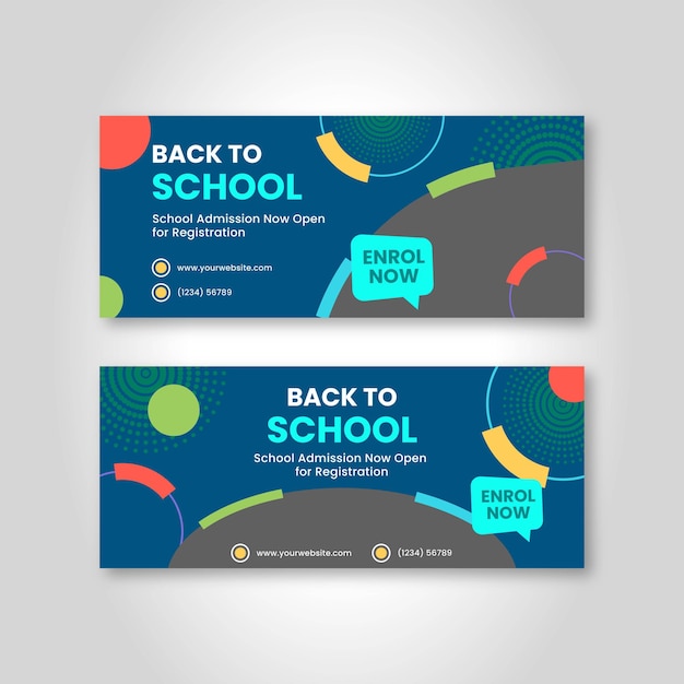 Ritorno a scuola banner design modello di promozione aziendale vettore premium