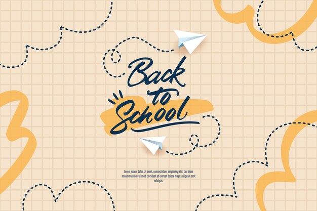 Vector back to school banner creative poster with hand drawn lettering logo text sign with paper planes