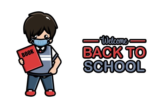 Back to school banner cute boy wearing mask