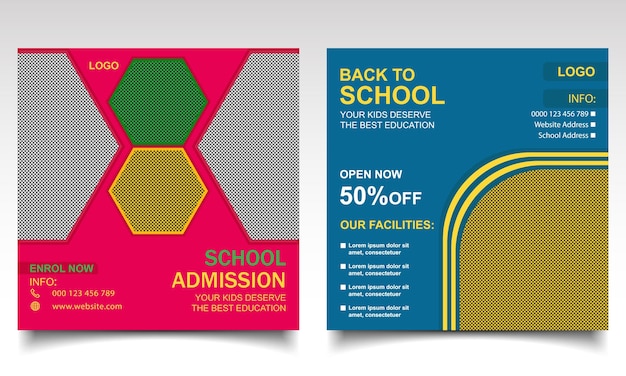 Vector back to school banner design school or college admission online post or leaflet template