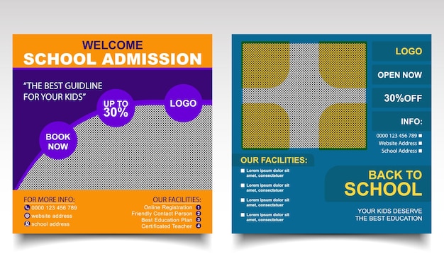 Back to school banner design School or college admission online post or leaflet template