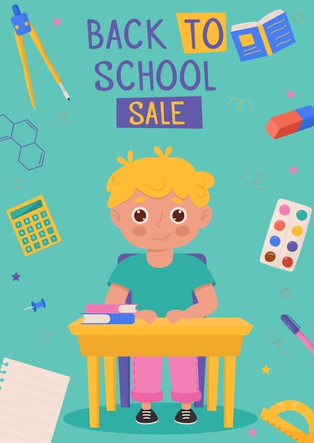 Back to school banner design with colorful funny school character education items