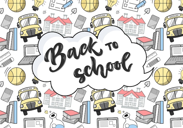 Back to school banner poster Cartoon school wallpaper Concept of school background