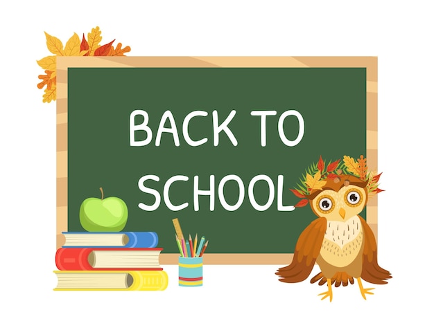 Back to School Banner Template with Cute Wise Owl Bird Character Cartoon Vector Illustration