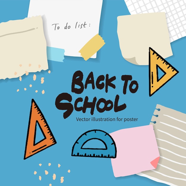Back to school banner with hand drawn line art icons of education