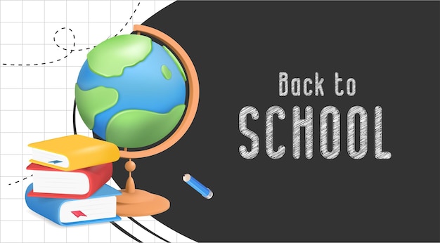 Back to school banner with school supplies on black background Vector 3d illustration Stationery items Pens pencils and marker pens