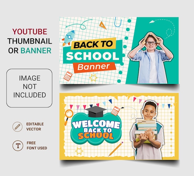 Vettore banner di ritorno a scuola o banner youtube disegno della pagina di copertina